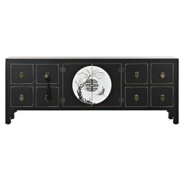 Mueble de TV DKD Home Decor Negro Oriental Blanco Dorado Blanco/Negro Metal Abeto Madera MDF 130 x 26 x 51 cm