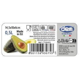 Dem Fiambrera Hermética Rectangular 0.5L para Microondas | 14.5 x 10 x 6 cm (24 Unidades)