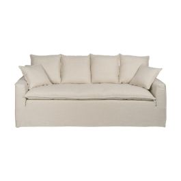 Sofá 4 Plazas Crema Tejido Salón 220 X 100 X 91 cm