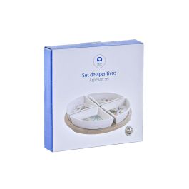 DKD Home Decor Aperitivo Tropical Set de 5 piezas Gres y Bambú Multicolor Natural Blanco 21.5x21.5x1 cm