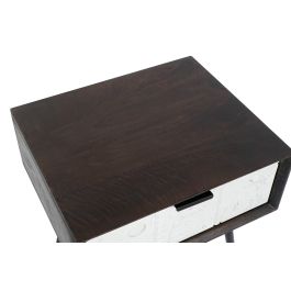 DKD Home Decor Mesita de Noche Moderna de 1 Cajón, Desmontable, en Madera de Mango y Metal, Colores Wengue Blanco Negro, 38 Largo x 50 Alto x 45 Ancho cm