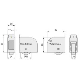 Q&Q Rueda Rexton Espesor 30mm Blanco R9010 Sin Freno Izquierda Doble Pared