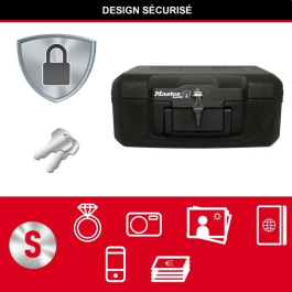 Master Lock Caja de Seguridad a Prueba de Fuego Transportable 5L para Documentos y USB Color Negro con Bloqueo de Llave