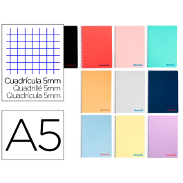 Liderpapel Cuaderno espiral A5 Wonder, Tapa plástico, 80 hojas, 90gr, Cuadro 5mm, Colores Surtidos Precio: 12.50000059. SKU: B1JAEJFKNY