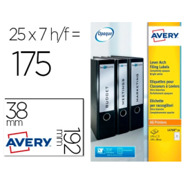 Avery Etiquetas Adhesivas Permanentes Blancas 38x192 mm para Lomo Archivador Laser, Caja de 175 Unidades Precio: 17.5899999. SKU: B186YFSLKQ