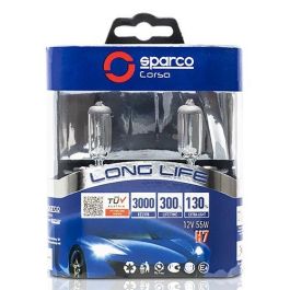 Sparco SPCB1004 Juego 2 Bombillas H7 Halógenas Long Life +130% Luz 300% Larga Duración 12V 55W 3000K E-Mark TUV E4