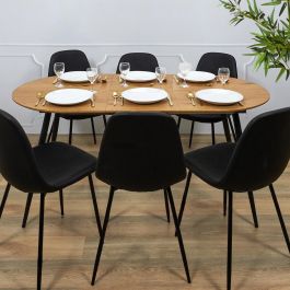 Home Deco Factory Mesa Extensible Oval de Comedor 120/160x80x76 cm, MDF y Hierro, para 4-6 Personas