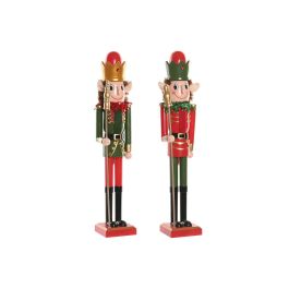 DKD Home Decor Figura Navidad Elfo Cascanueces Tradicional Madera y Poliéster Multicolor 10 x 54 x 11 cm Pack 2 Unidades