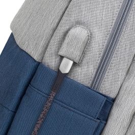 Rivacase 7567 Prater - Mochila para Portátil de hasta 17.3" Gris/Azul Marino, Resistente al Agua con Puerto USB