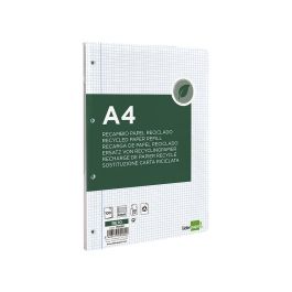 Recambio Liderpapel A4 100 Hojas Papel Reciclado 100% 80 gr-M2 Cuadro 4 mm Con Margen 4 Taladros