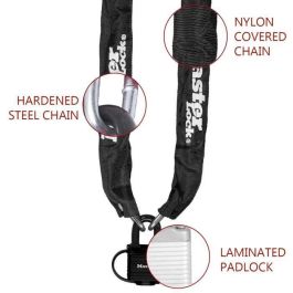 Master Lock Cadena de Seguridad de Acero 90cm x Ø 6mm con Candado 40mm, Funda de Nylon y 2 Llaves - Color Negro
