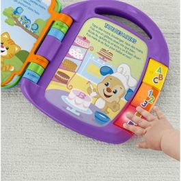 Fisher-Price PRECIO-PESCADOR Libro interactivo de perritos, aprende letras y números con botones iluminados, +6 meses con asa de transporte