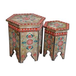 Mesita Auxiliar Indio DKD Home Decor Multicolor 41.5 x 49 x 48 cm Set de 2