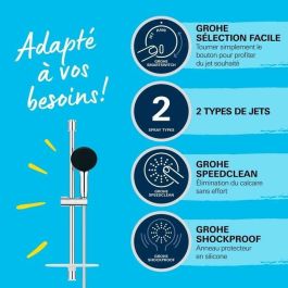 Grohe Set de Ducha Vitalio Start 110 Rociador 2 Chorros Barra 60cm Flexo Estante Ahorro Agua Cromo 26952001