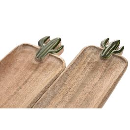 DKD Home Decor Centro de Mesa Tropical Mango Cactus Marron Verde Set de 2 (2 Unidades) 13.5 x 2.5 x 38 cm