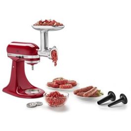 Kitchenaid 5KSMMGA Picadora Metálica de Carne para Alimentos con Discos de Picado Grueso, Mediano y Fino, y Accesorios para Embutir Salchichas