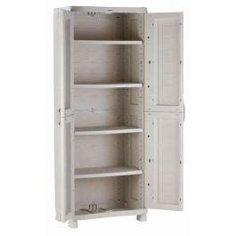 Mueble alto de almacenaje en resina beige - PLASTIKEN - Space SAVER - 2 puertas y 4 estantes