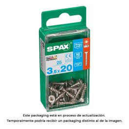 Spax 4197000350201 Tornillo para Madera Acero Inoxidable A2 Cabeza Plana T-Star Plus T15 Rosca Completa 4CUT 3,5x20mm Caja 25 Unid.
