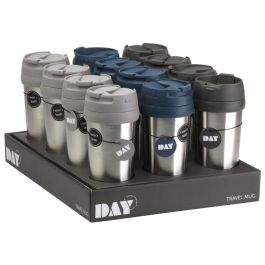 Day Mug Térmico de Acero Inoxidable 450 ml, Antigoteo, Colores Surtidos (Verde Oliva, Azul Oscuro, Gris Cálido)