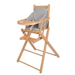 Tineo Cojín de Silla para Bebé PVC Gris con Correas, Acolchado, Fácil de Limpiar, para Silla Alta o de Madera, Fabricación Francesa