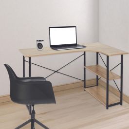 Home Deco Factory Escritorio Esquinero Job Negro Colección Industriel, Madera con Patas Negras, 120x74 cm