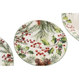 DKD Home Decor Vajilla Navidad Tradicional Porcelana Acebo Verde Blanco Rojo Set 18 Piezas