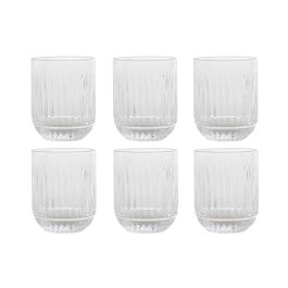 DKD Home Decor Vaso de Cristal Transparente 275ml Set de 6 Rayado, Apto para Lavavajillas y Microondas
