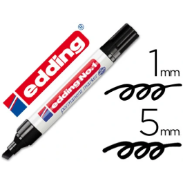 Edding Marcador Permanente Nº 1 Negro Set de 10 Unidades para Todo Tipo de Materiales, Punta Biselada 1-5 mm, Secado Rápido, Resistente al Agua y Frote (Set de 10)