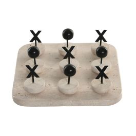 DKD Home Decor Juego de Mesa Moderno de Mármol Travertino y Metal Beige Negro 20x1.8x20 cm