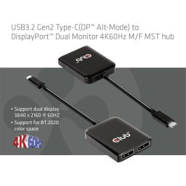 Club3D MST-Hub USB 3.2 Typ C > 2x DP 4K60Hz St/Bu Multi-Stream Transport Hub, USB-C a 2 DisplayPort 4K 60Hz