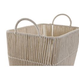 DKD Home Decor Cestas Organizadoras Decorativas Set de 3 Beige Algodón y Metal Hechas a Mano - 29x31x39 cm (2.28kg)