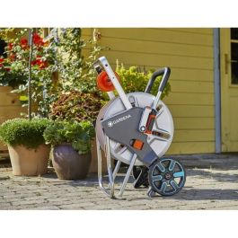 Gardena 18547-20 Carro Manguera CleverRoll M Easy Metal Set 25m de Manguera y Capacidad 60m, Acero Inoxidable/Plástico Negro