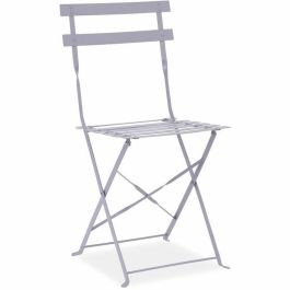 Juego de Bistro de Jardín Plegable en Acero Gris - Conjunto con Mesa (60x71 cm) y 2 Sillas (42x46x82 cm)