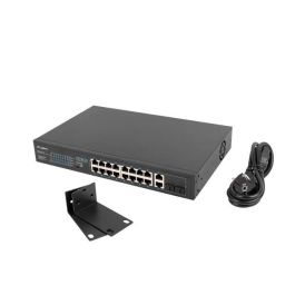 Lanberg RSFE-16P-2C-150 Switch Ethernet Gigabit No Administrado, 18 Puertos RJ-45 con PoE, Montaje en Rack 1U, Negro