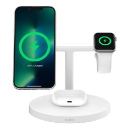 Belkin Base de Carga Inalámbrica 3en1 BoostCharge Pro WIZ032KQWH con MagSafe y Qi2, para iPhone, Apple Watch y AirPods, 15W, Blanco