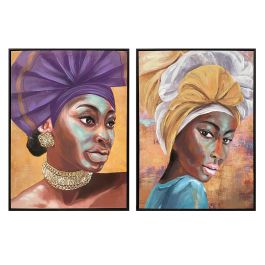 DKD Home Decor Cuadro Lienzo Colonial Africana Multicolor 80x60 cm Hecho a mano Set 2 Unidades Diseño Surtido