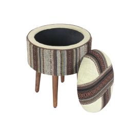 DKD Home Decor Reposapiés Alpino de Algodón y Mango Multicolor 40x56x40 cm con Tapa - Colección Afrkn