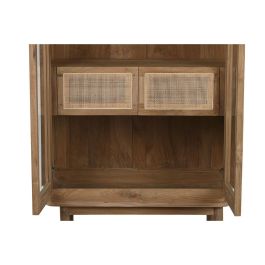 DKD Home Decor Vitrina Balines de Teca y Cristal Natural, 80x45x190 cm (Ancho x Fondo x Alto), 2 Puertas, 2 Cajones, 3 Estanterías, Desmontable