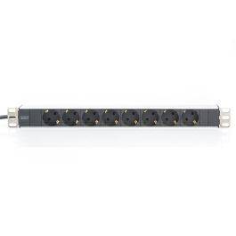 Digitus Regleta de Enchufes 8 Tomas de Tierra con Perfil de Aluminio, Cable 2m, 19" 1HE, Negro