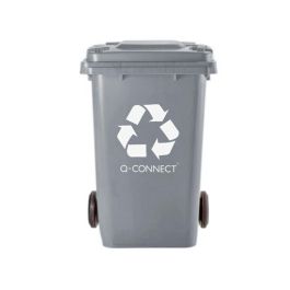 Papelera Contenedor Q-Connect Plastico Gris Para Desechos En General 100 L Con Tapa Y Ruedas 750x470x370 mm