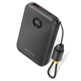 Vention FKAB0-C Power Bank 10000mAh 22.5W con Cable Incorporado, Carga 2 Dispositivos, Negro