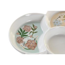 DKD Home Decor Bandeja para Aperitivos Tradicional, Gres y Bambú, Verde Beige, 22 cm Ancho x 22 cm Largo x 3 cm Alto, Apta Lavavajillas