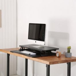 Ewent EW1545 Estación de Trabajo Ajustable Sentado/De Pie con Resorte de Gas, Elevación 11-50.5cm, Superficie 80x40cm, Bandeja Teclado, Soporte Tablet/Móvil, Negro