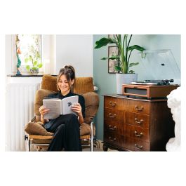 Lenco LS-430BN Tocadiscos de tracción por correa con Bluetooth, 4 altavoces integrados, 33/45 RPM, color marrón