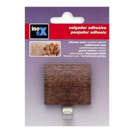 Inofix Colgador adhesivo wengue con gancho, acero inoxidable/madera, 51 x 45 x 24 mm