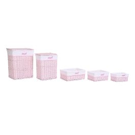 DKD Home Decor Cesta de Ropa para Bebé, Set de 5, Rosa, Mimbre y Poliéster, 34x44x56 cm DKD Home Decor Cesta de Ropa para Bebé, Set de 5, Rosa, Mimbre y Poliéster, 34x44x56 cm