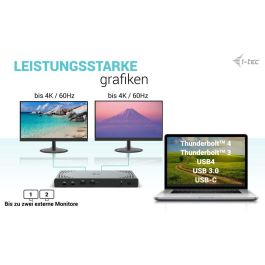 I-Tec Docking Station USB C Dual Display, Power Delivery 100W, Soporte 2 Pantallas, USB 3.2 Gen 1 Type-C, Negro