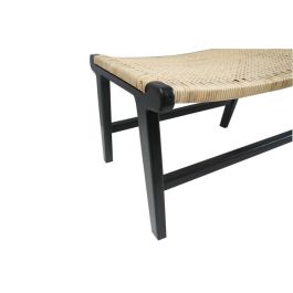 DKD Home Decor Descalzadora de Diseño Boho | Banco Asiento Teca y Ratán Negro Natural | Medidas 65x47x40 cm | Altura Asiento 39 cm