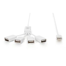 Digitus Concentrador USB Slim Spider 2.0 de 4 puertos, 480 Mbit/s, Blanco, 1m, Plug & Play para Windows/Mac