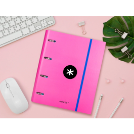 Antartik Carpeta con Recambio A4 Cuadro 5mm, Anillas 40mm Redondas, Solapa, Rosa